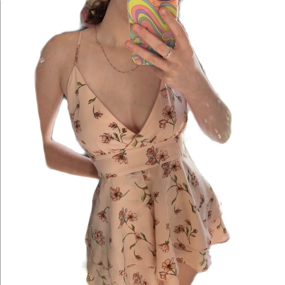 Baby Pink Floral Romper with adjustable cross back straps - Picture 2 of 7